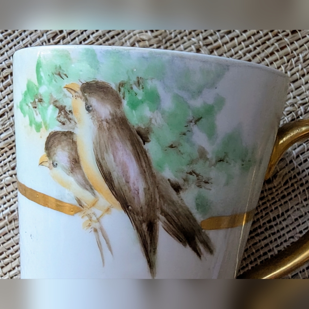 T & V Limoges Hand Painted Cup BIRDS